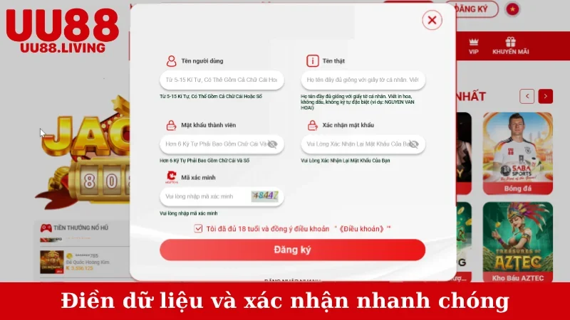 Điền dữ liệu và xác nhận nhanh chóng