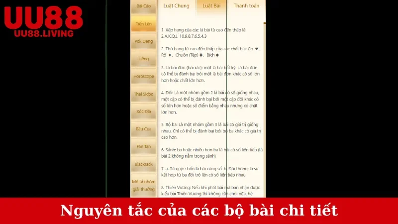 Nguyên tắc của các bộ bài chi tiết