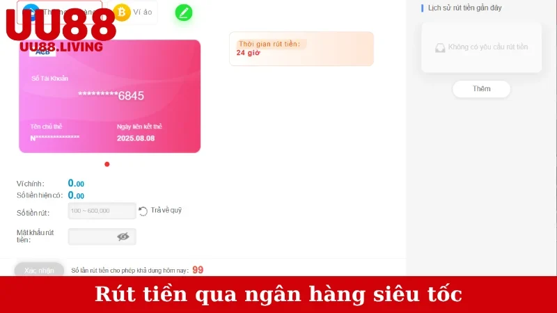 Rút tiền qua ngân hàng siêu tốc