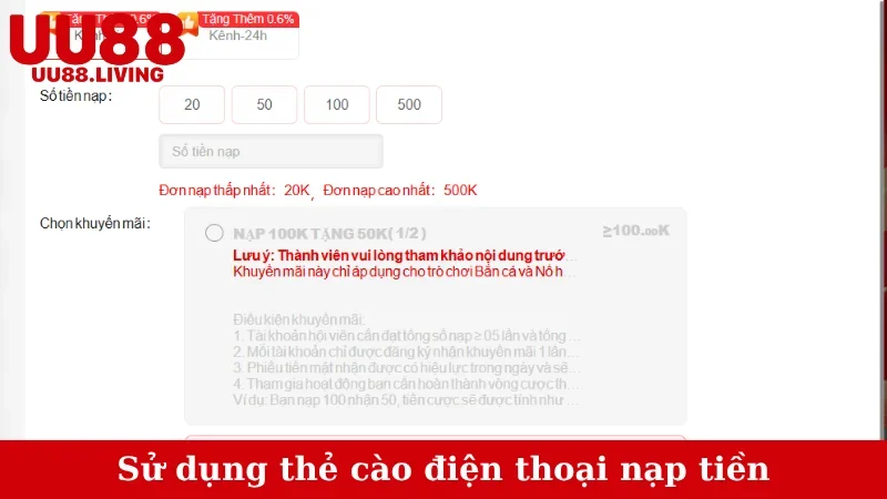 Sử dụng thẻ cào điện thoại nạp tiền